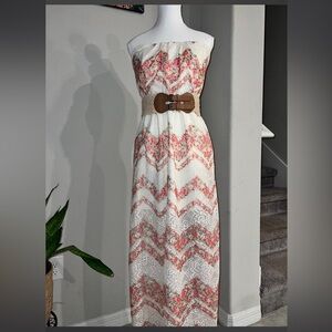 Strapless Floral Maxi Dress Removable Belt